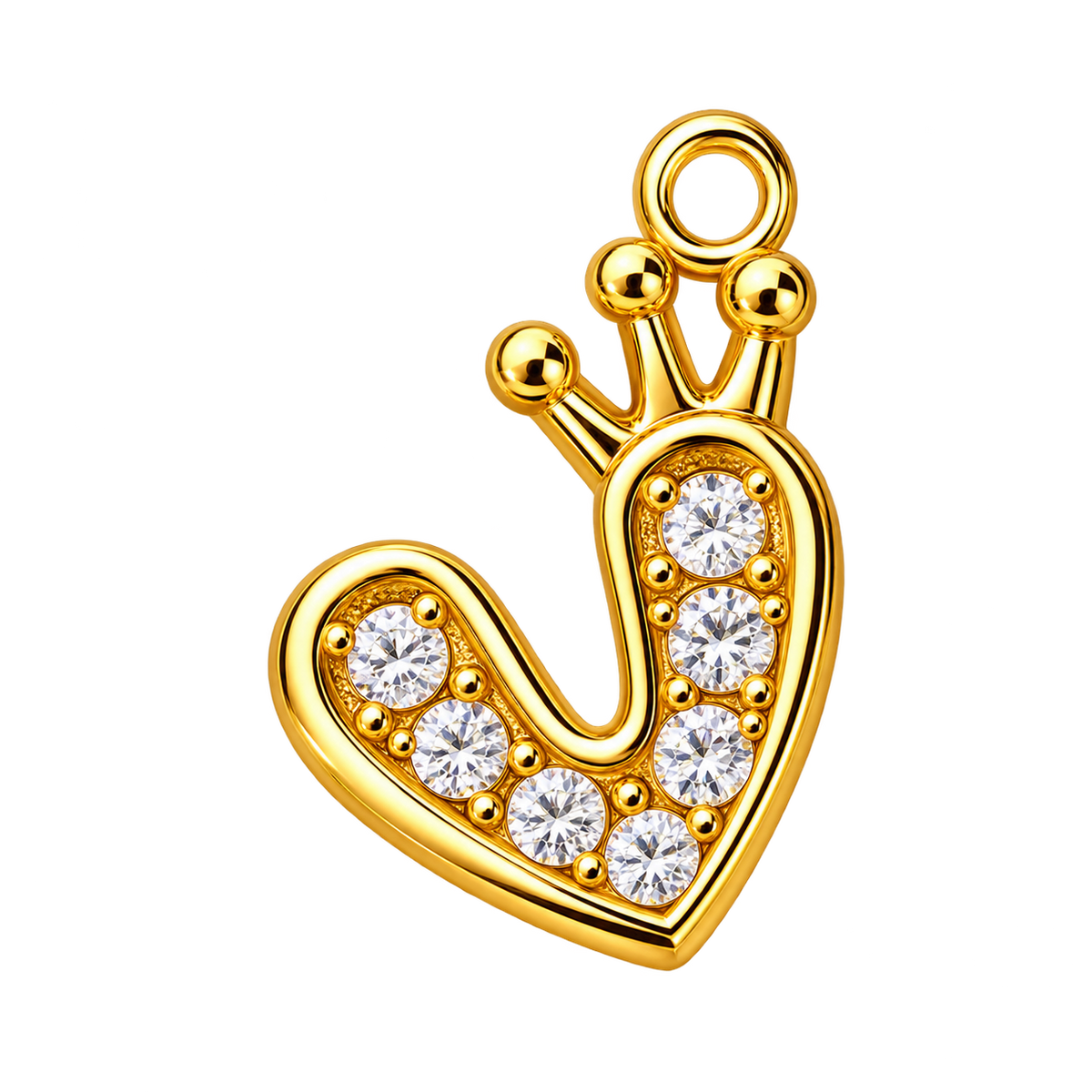 Gold-Tone Crown Heart Crystal Pendant