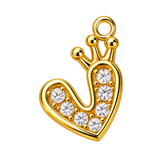 Gold-Tone Crown Heart Crystal Pendant